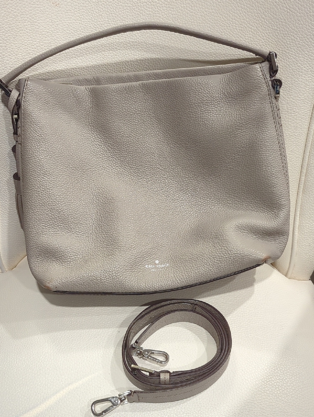 kate spade Pebbled Leather Shoulder/Crossbody Bag in Light Gray